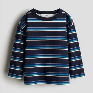 H&M Kids Long Sleeve Shirt - Navy and Aqua Stripes
